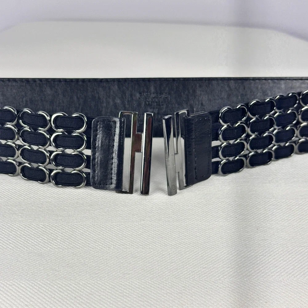 Steve Madden Black Chain Waist Belt Structured Y2K Gunmetal Elastic Size M